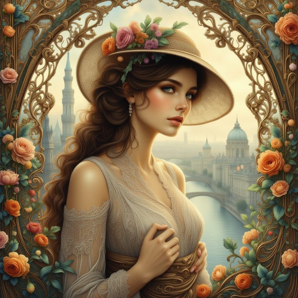 Edwardian Woman in Budapest, Art Nouveau Style