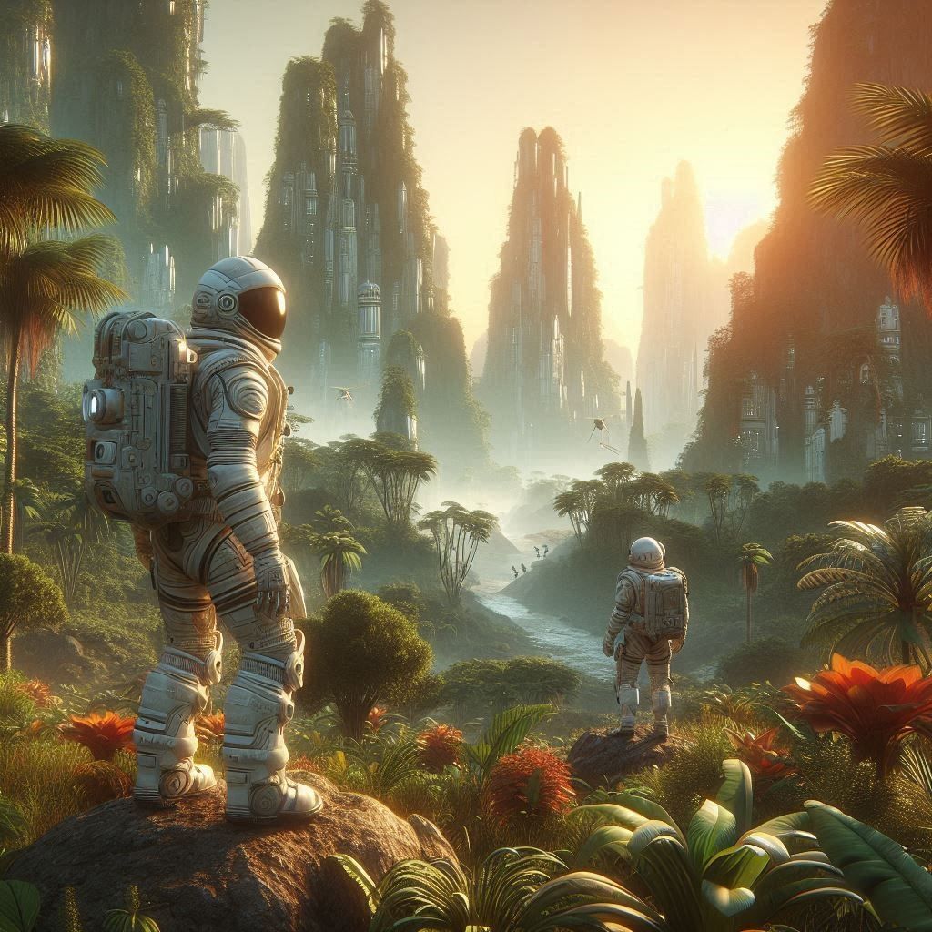 “Verdant Mysteries: Astronauts Explore an Alien Eden #1”