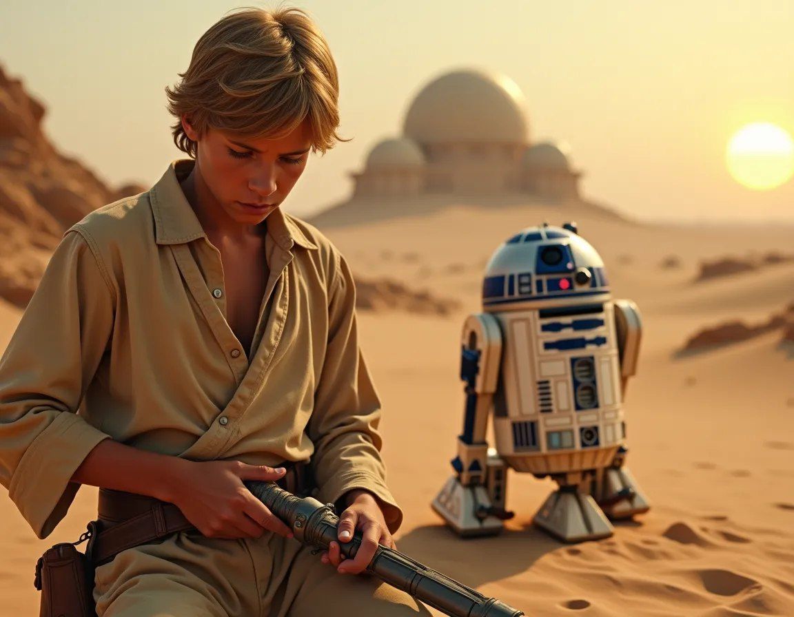 Luke Skywalker working on a moisture farm on Tatooine