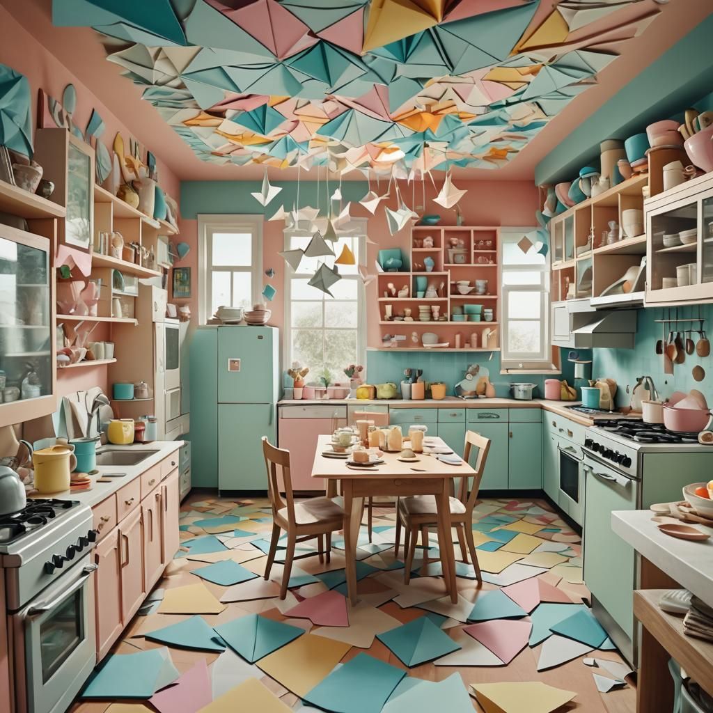 Upside Down Kitchen: Surreal Origami Home Interior