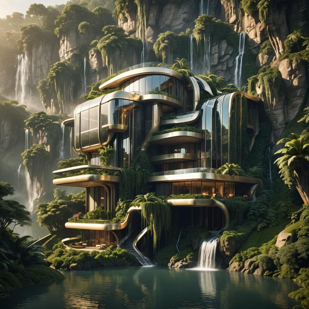 Luxurious Waterfall House in Organic Architecture