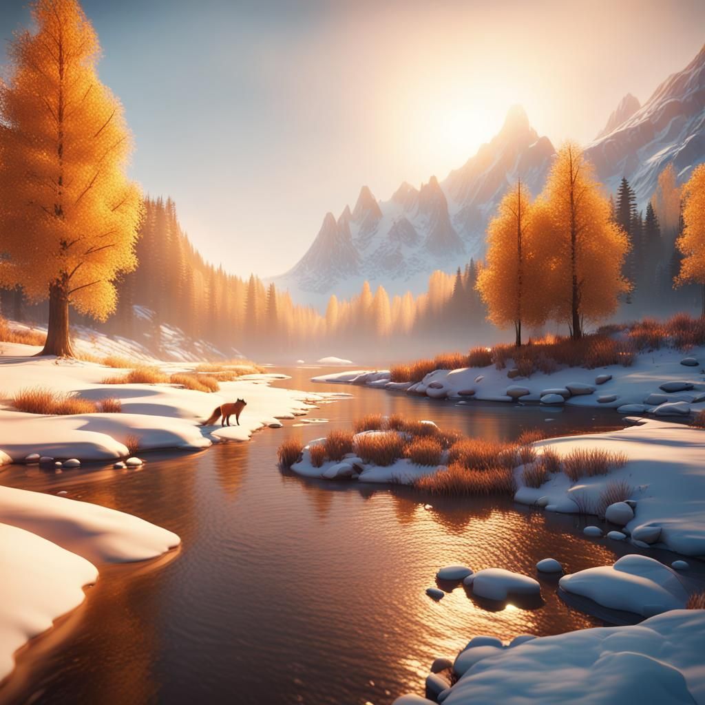 Winter Riverscape with fox