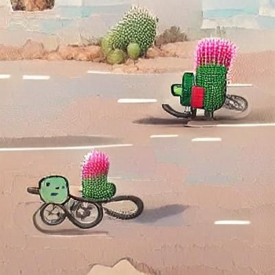 Unimpressed cactus riding a bike