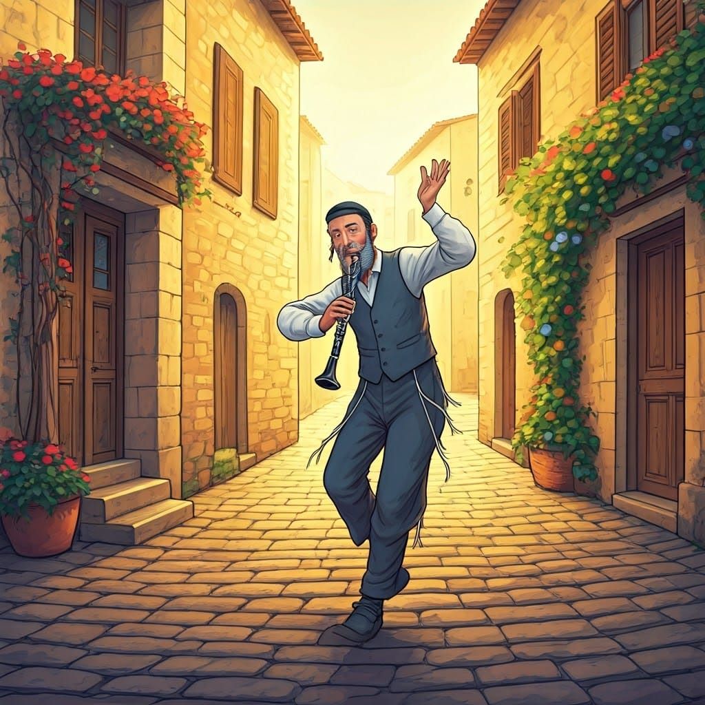 Joyful Dance in Old Town: Whimsical Illustration