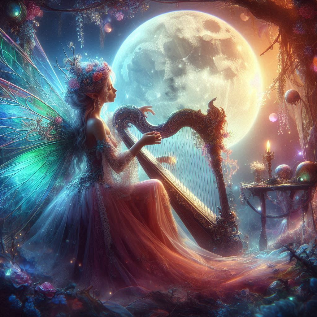 Fairy playing a harp.