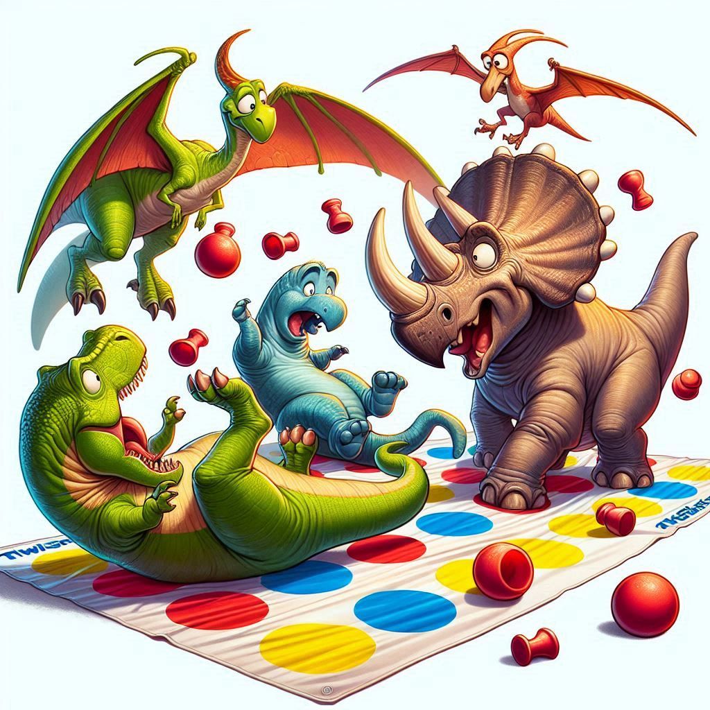 Dinosaurs playing Twister