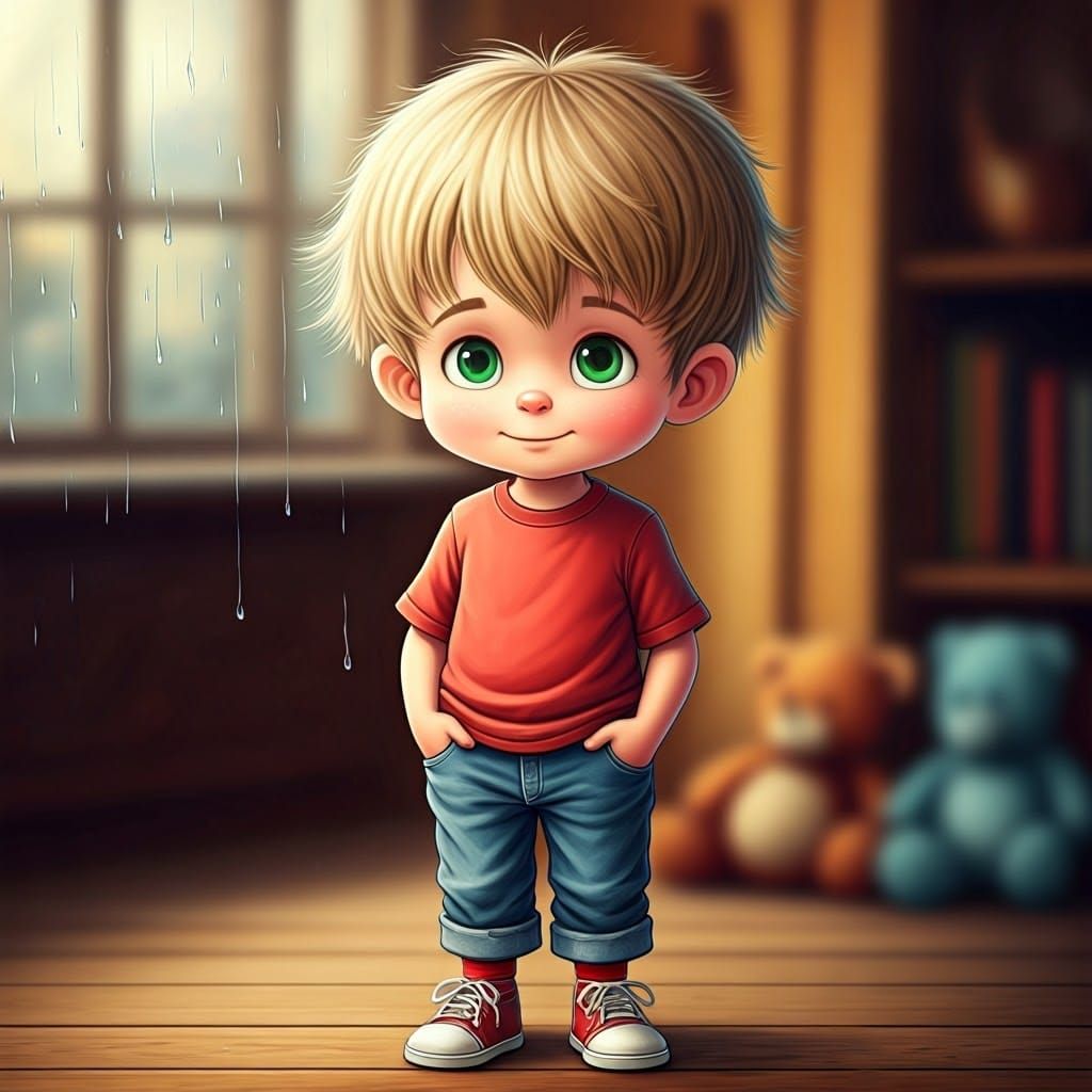 Charming Orthodox Boy in Whimsical Colored Pencil Drawing
