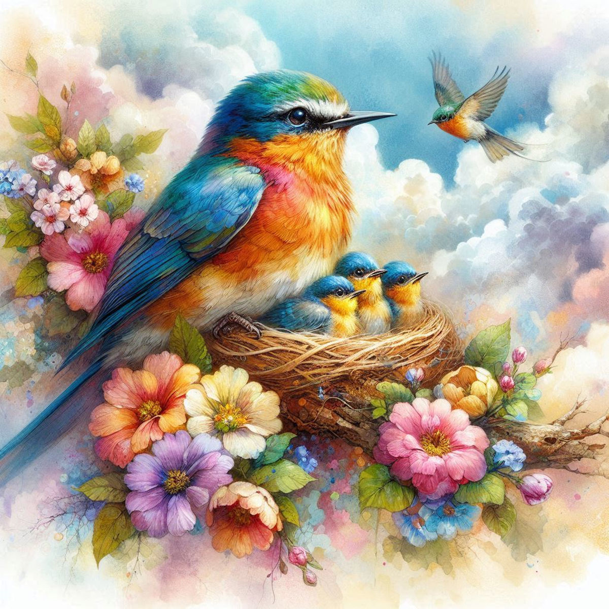 Bird and Chicks In a Nest