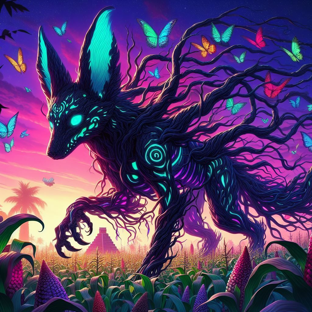 Spooky Xoloitzcuintle roots corn field 05