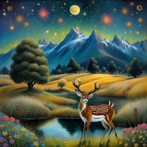 <lora:FairyTailsv8:1.0> Deer in Valley