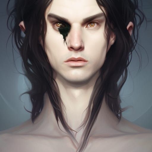 Tall pale scorpion man with long black hair