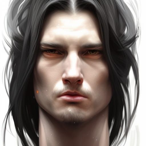 Tall pale scorpion man with long black hair
