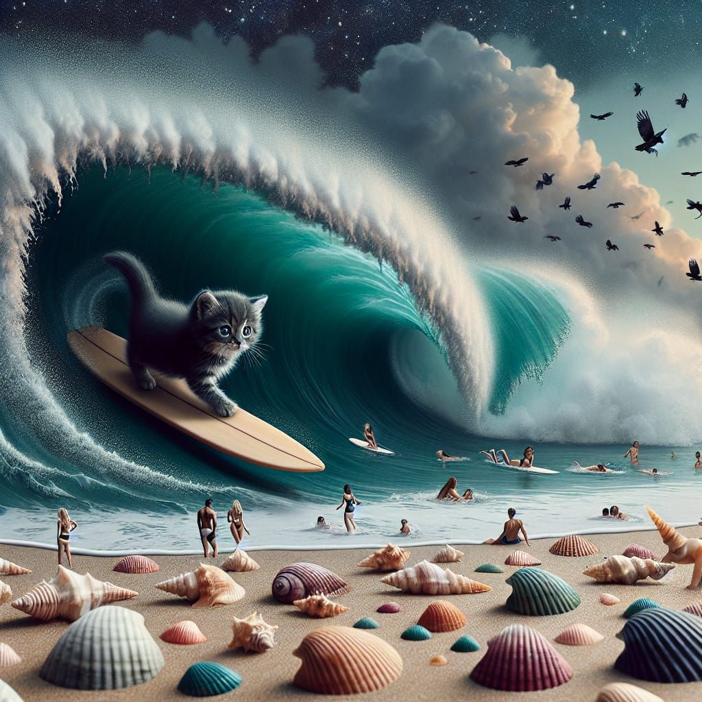 A little kitten riding a Surfboard. - AI Generated Artwork - NightCafe ...