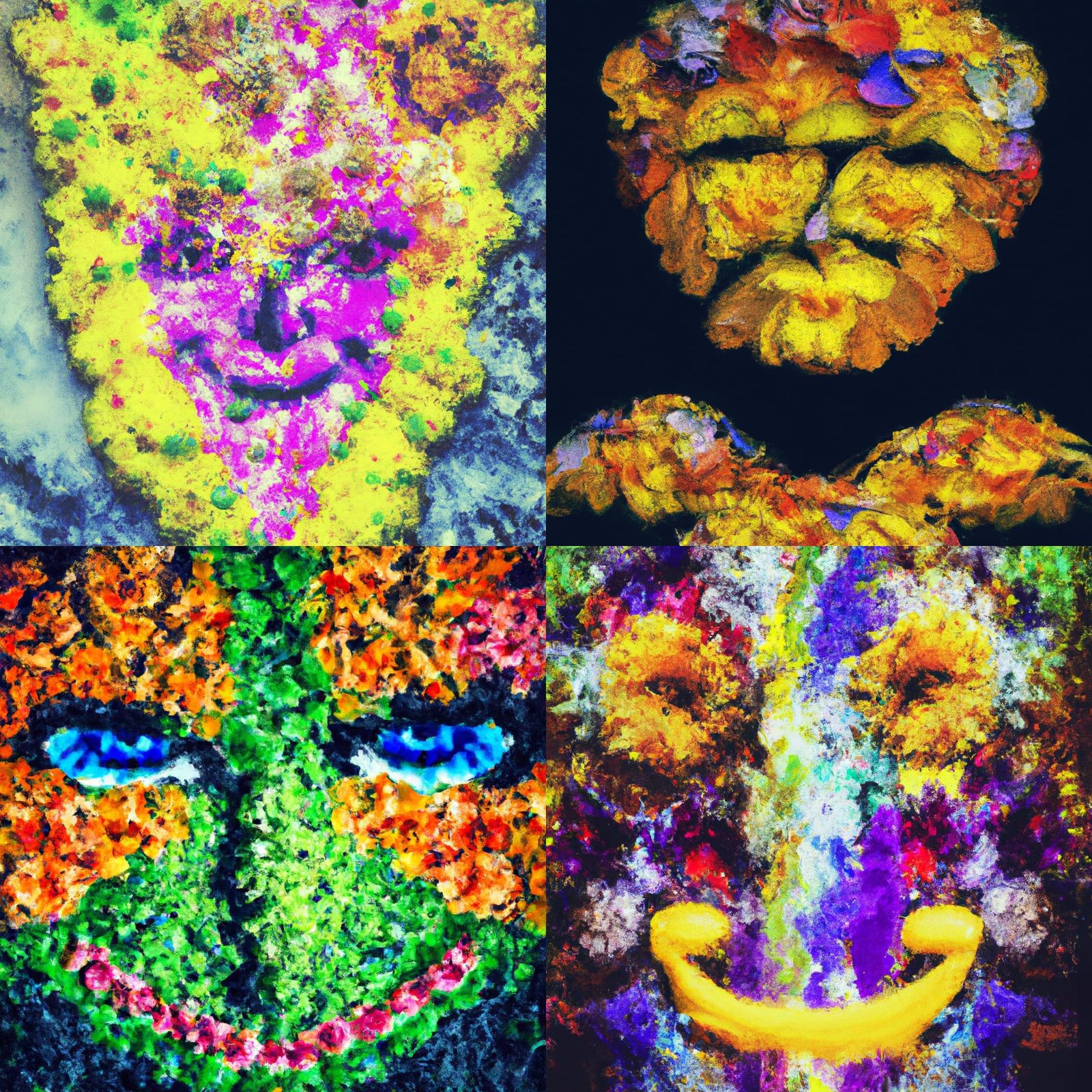 Floral Smiley Face in Colorful Street Art Style