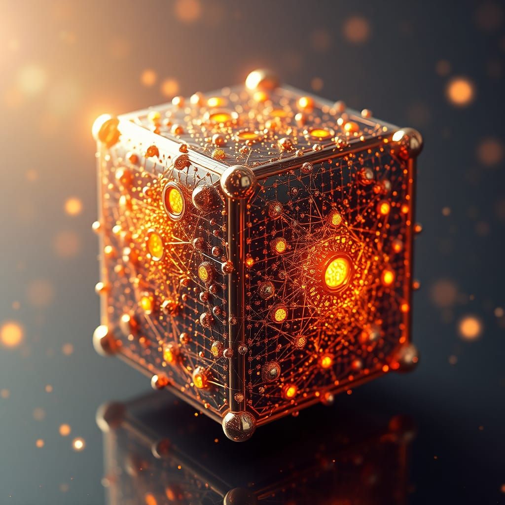 Incredibly detailed shimmering hyper cube, future technology...