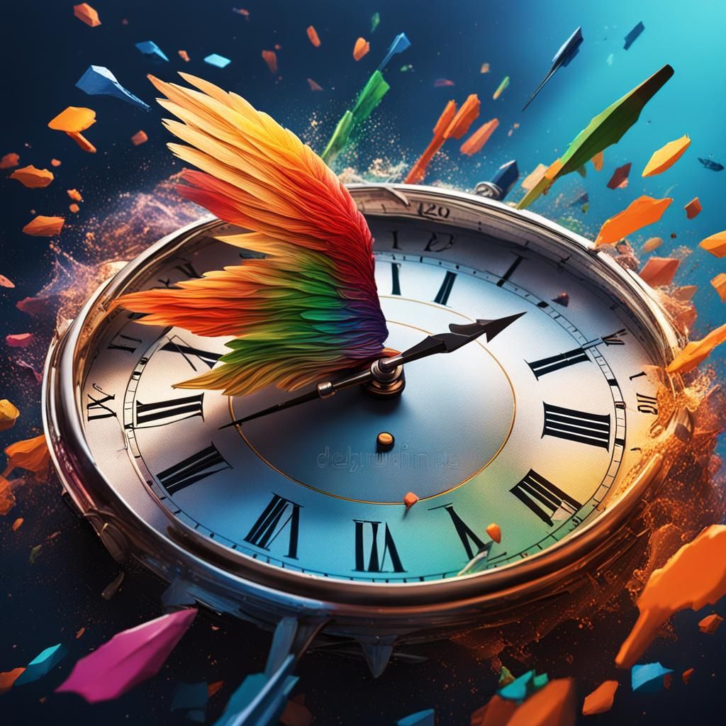Time flies like an arrow. 
 Hyperrealistic, splash art, conc...