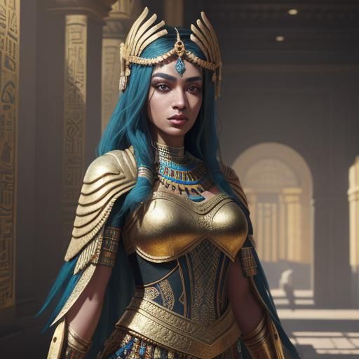 Mystical Egyptian Girl in Golden Temple, Fantasy Art
