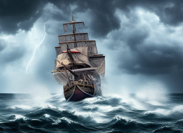 Pirate ship in thunderstorm false