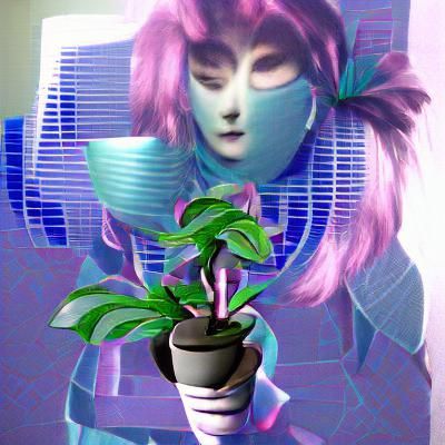 Vaporwave plant woman