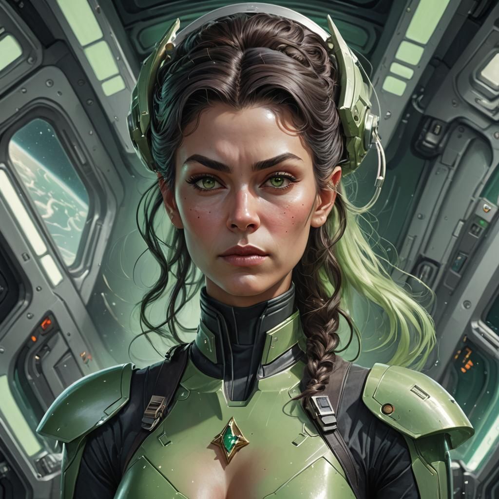 A hyperrealistic Big Bosom female From the planet Vulcan wit...