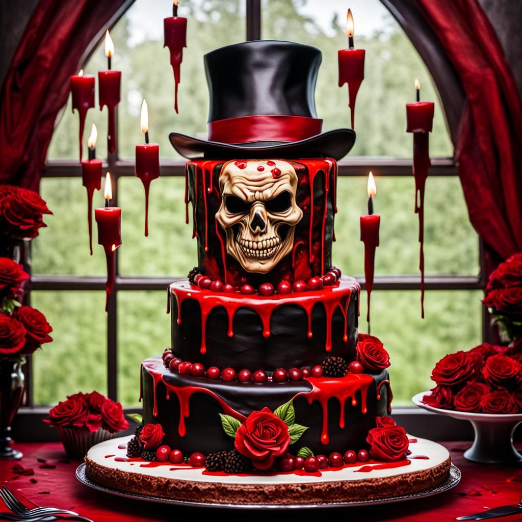 Freddy Krueger cut the cake, vibrant Creepy bloody Wedding cake with ...