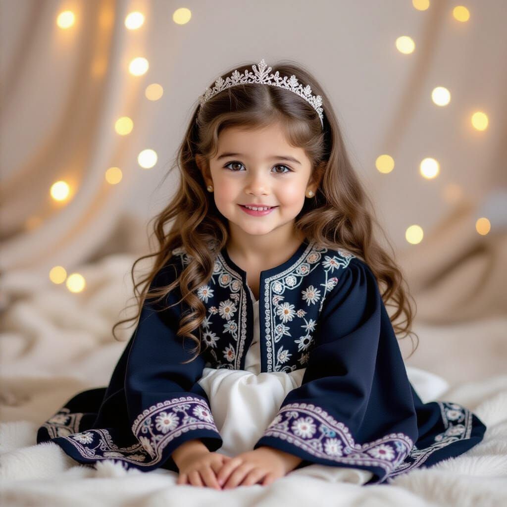 Radiant Girl in White Dress with Glitter