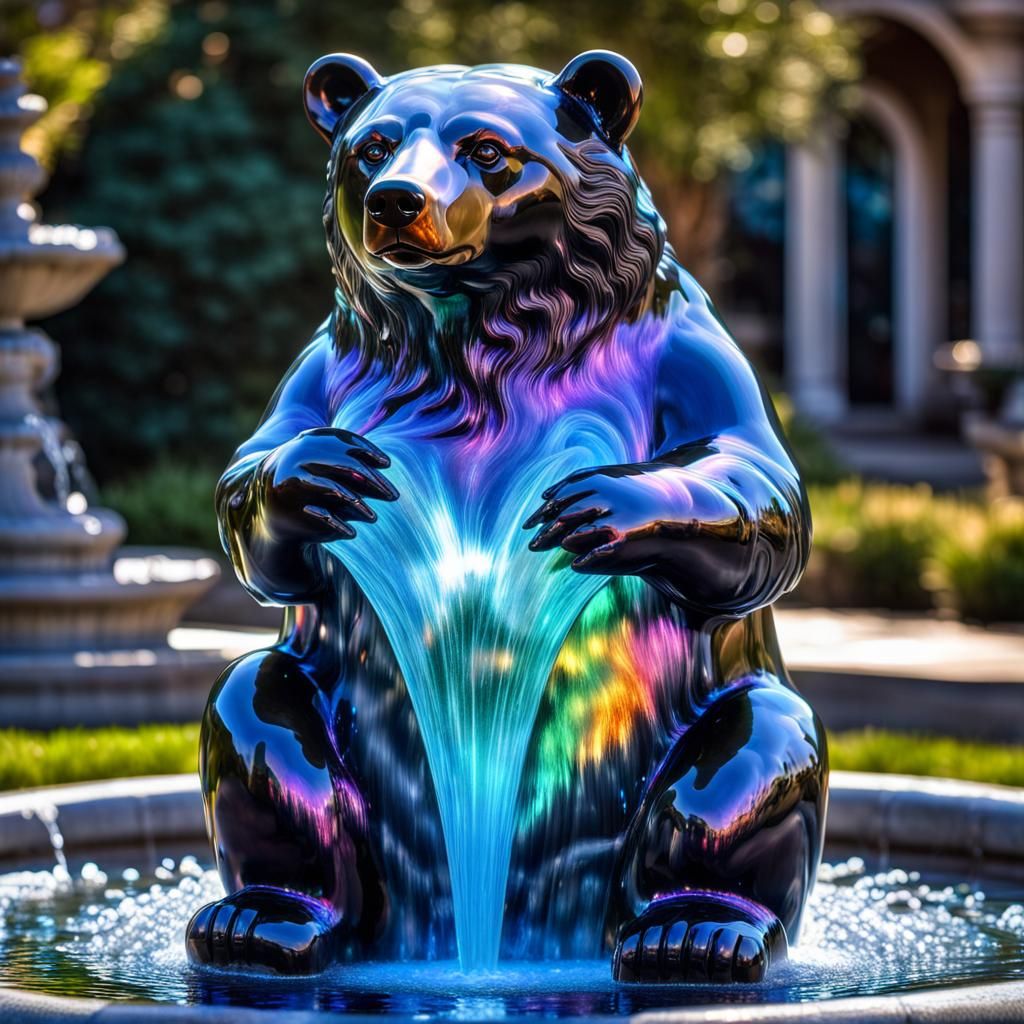 Sparkling fuzzy jet-obsidian Obese Bear Fountain, pouring al...