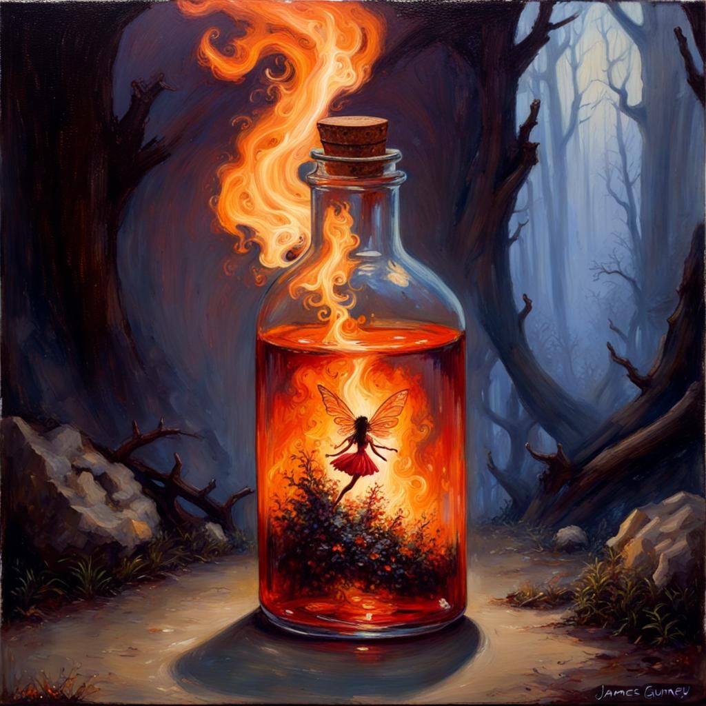 A fire fading fairy potion bottle