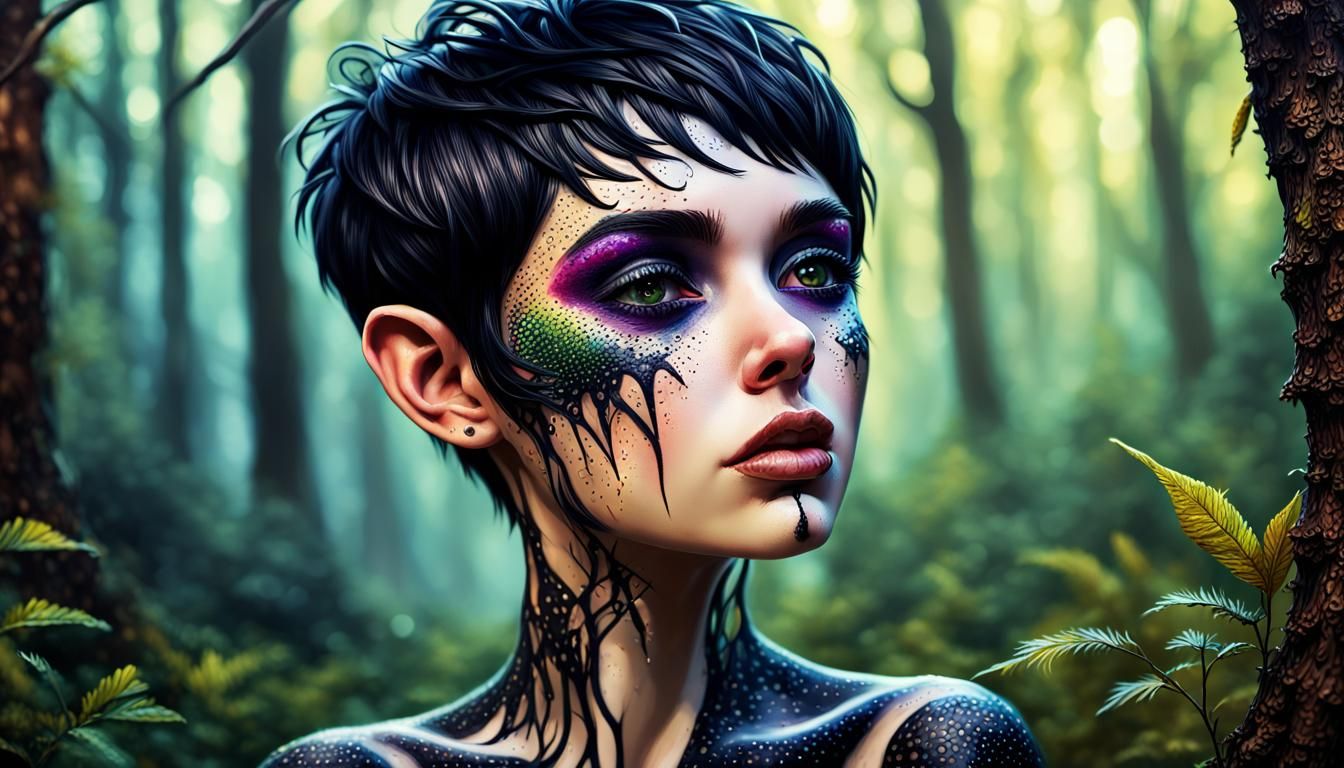 [[Gothic Pixie in the forest!]] Stippling with thick brush strokes