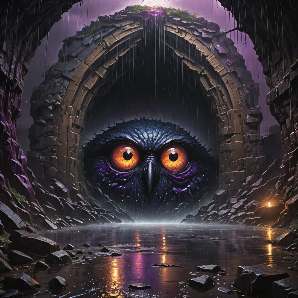 Colossal World with Tearful Eyes in Dark Tunnel