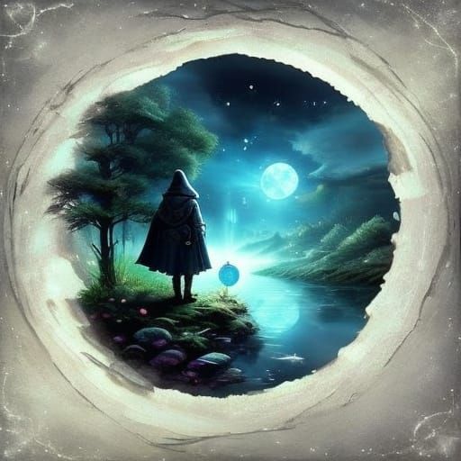 Otherworldly Portal Framed by Glowing Moon