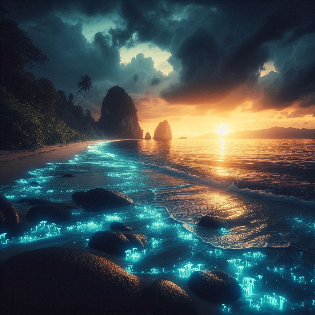 A beach at sunset  🌴🌇⛱️🕶️