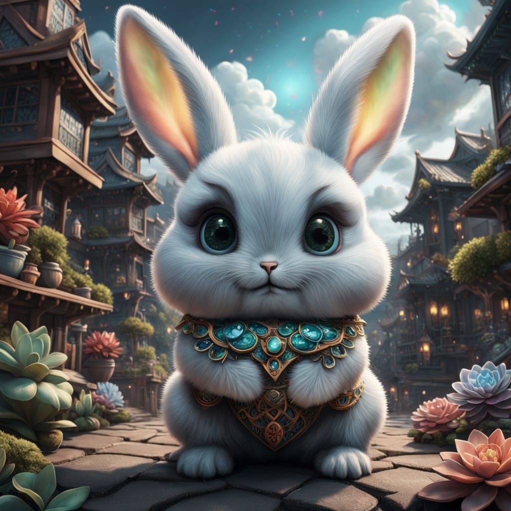 Whimsical Chibi Rabbit Wonderland in Vibrant Colors