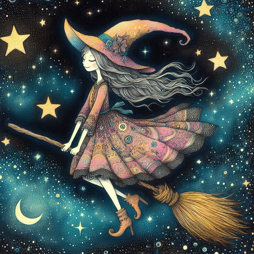cute witch on a broom