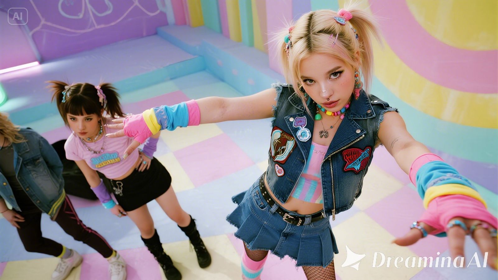 80's punk girl with cute-punk mix outfit