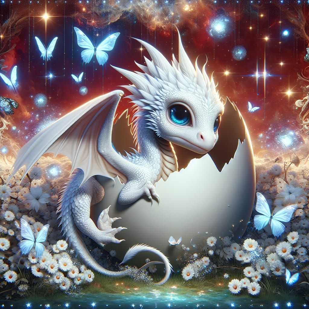 A beautiful magical big blue eyes, cute face, white fantasy ...