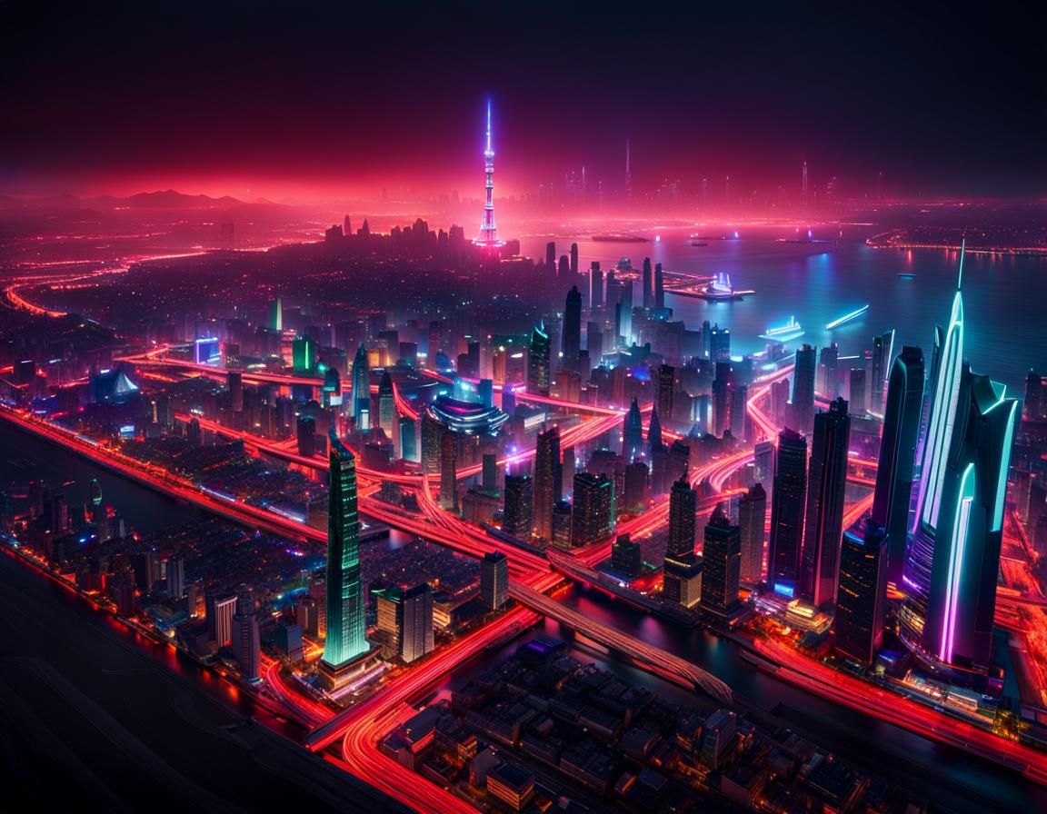 Neon Skyline - Ai Generated Artwork - Nightcafe Creator