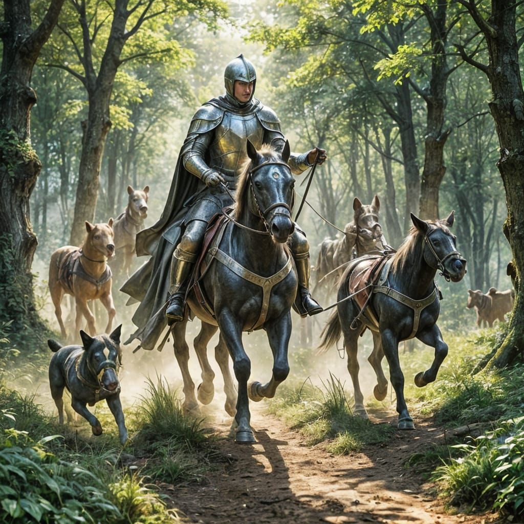 Medieval Knight Hunt in Magical Watercolor Style