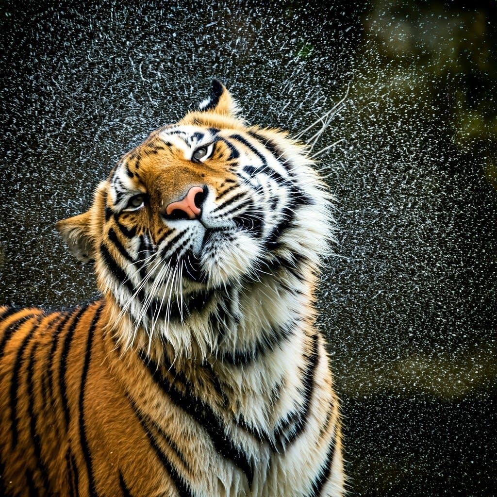 Tiger doing the "wet dog shake"  by @Feric Tjauw