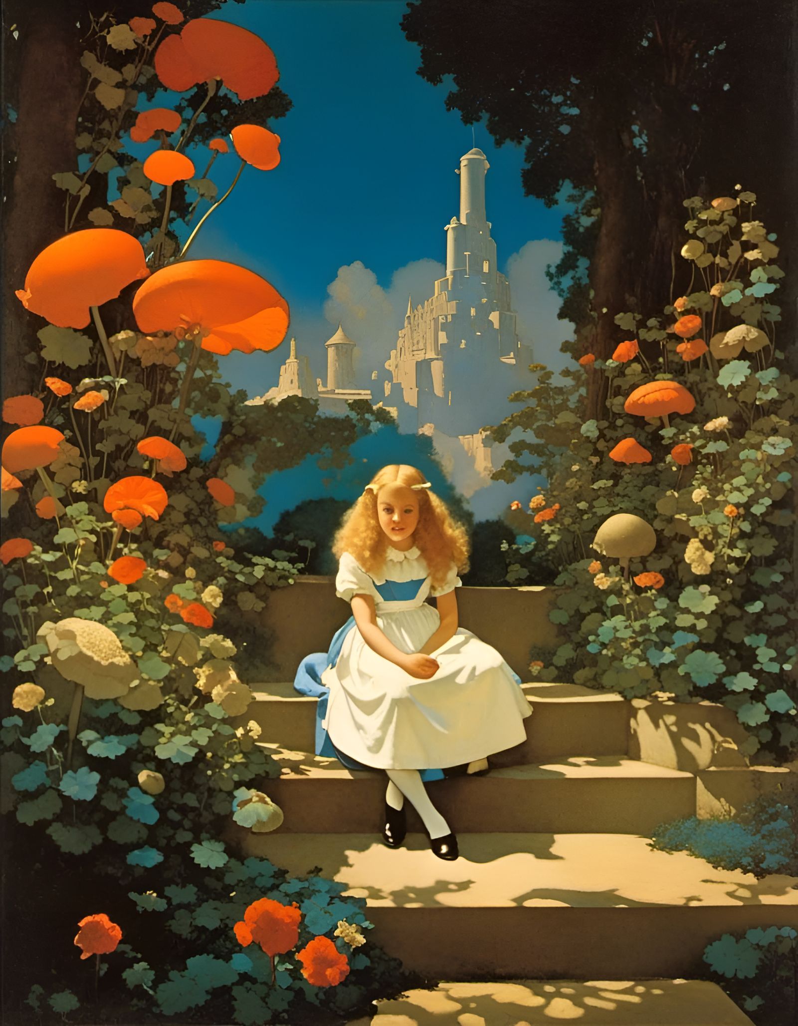 Maxfield Parrish, Alice in Wonderland, one pill makes you sm...