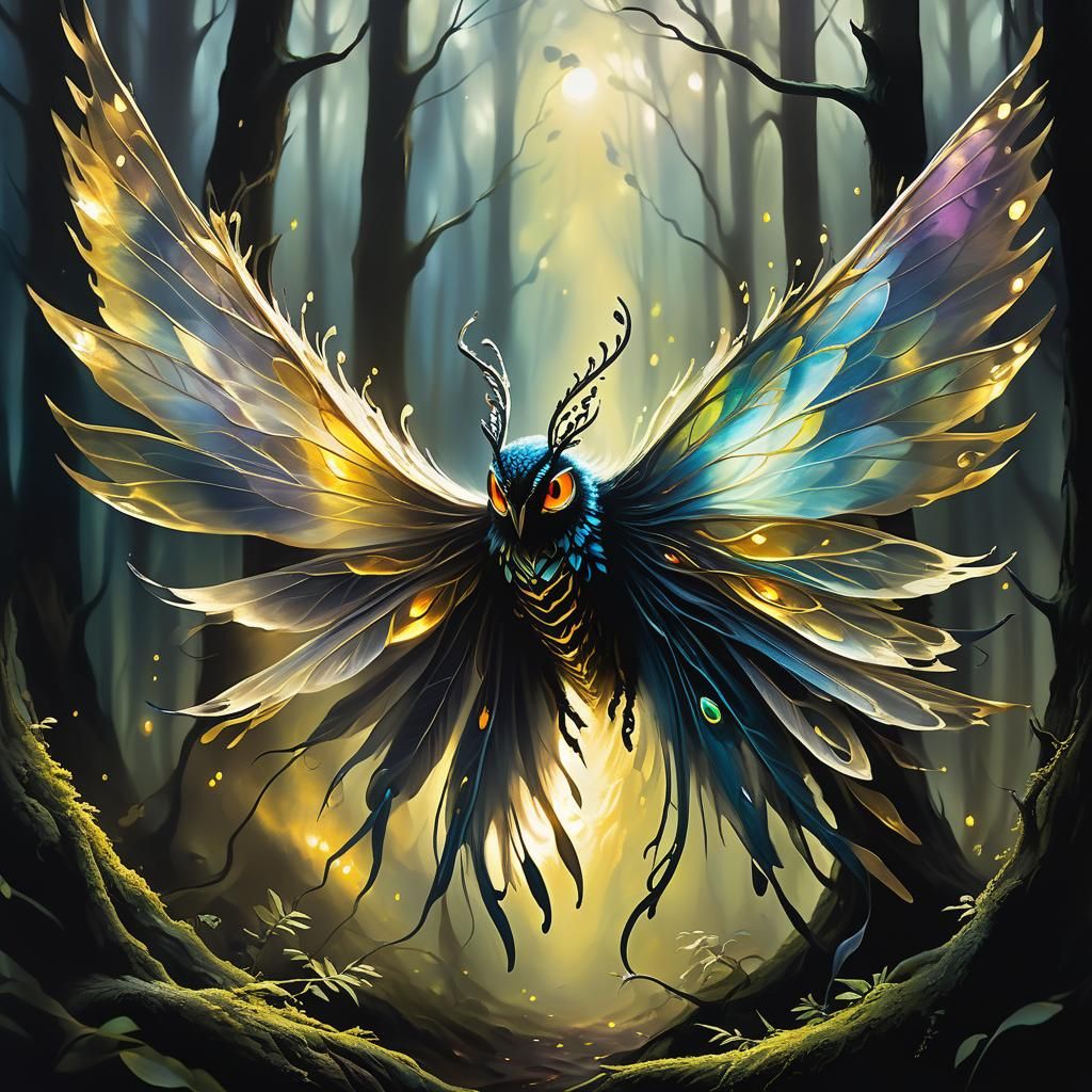 Mystical Creature in Dreamlike Forest as Oil Painting