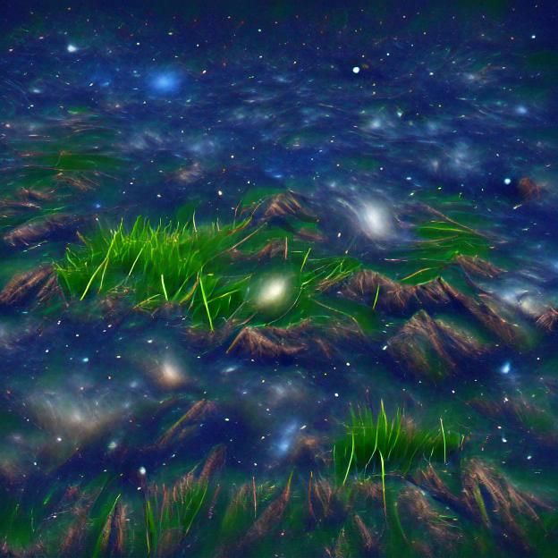 Green grass, galaxy sky, mountain 8k resolution