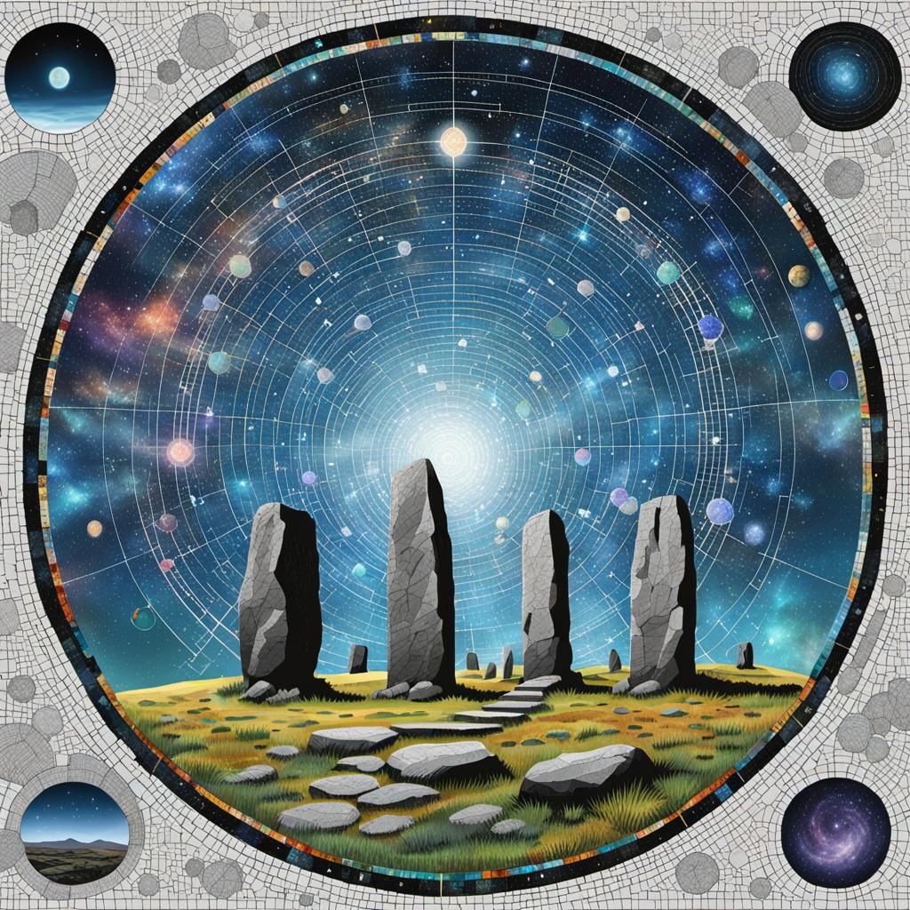 Mosaic Stonewall Illustration of Standing Stones Balance Astronomical Chart, Pablo Amaringo, Elisabeth ...  by @Maiza