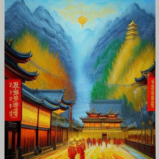 Chinese Emperor in Dragon Robe, Expressionist Painting