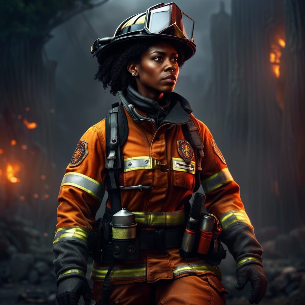 African American female firefighter   by @Vianna