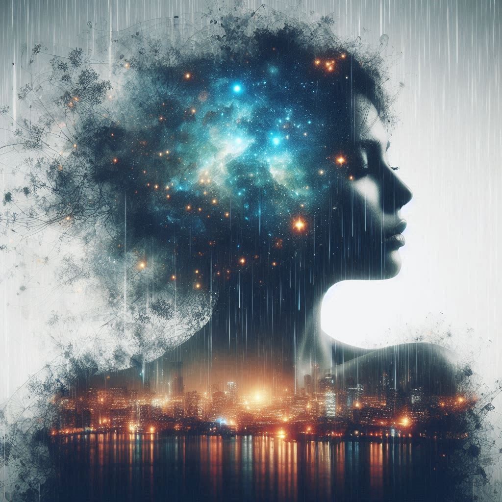 double exposure beautiful fantasy portrait landscape..