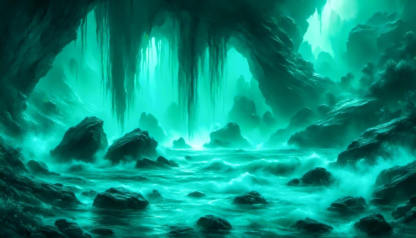 <lora:Charcoal art:1.0> <lora:Water color:1.0> <lora:eye:1.0> A bioluminescence cave.
