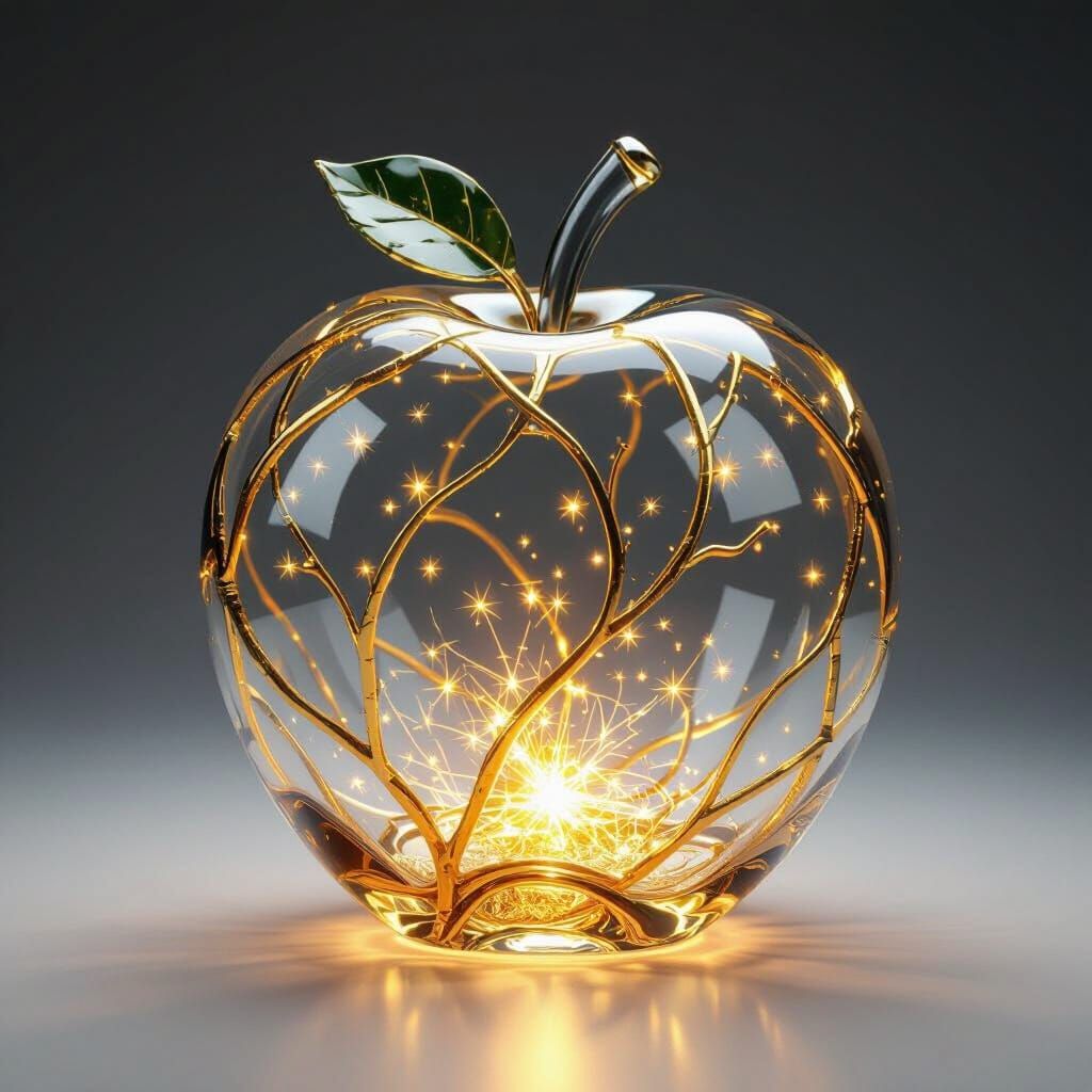 Glass Apple with Golden Veins and Magical Light