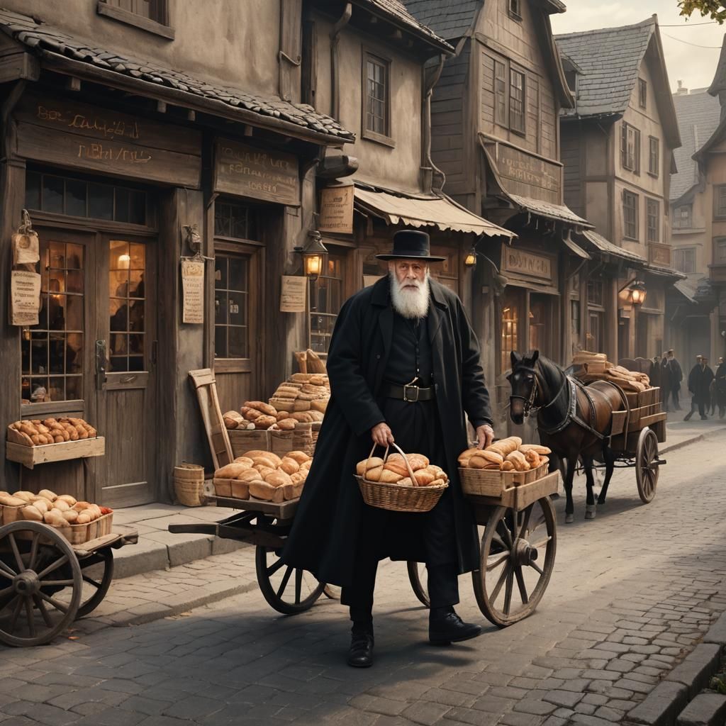 Hasidic Man in Town Street, Fantasy Concept Art