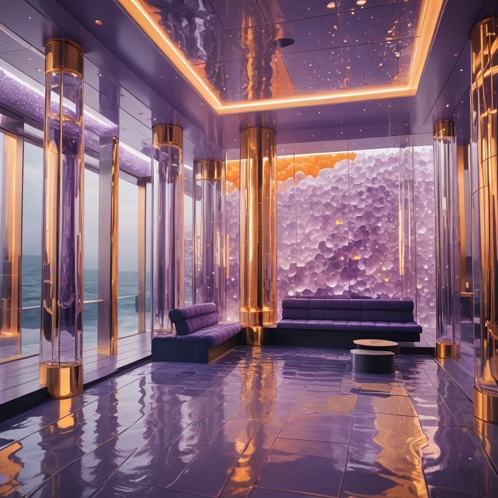 Futuristic Indoor Sauna with Ocean Waves